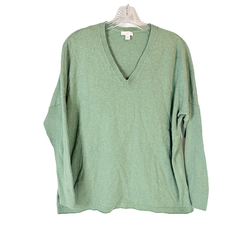 J Jill Green V Neck Sweater‎ M Lightweight Soft Knit Casual Cozy Career Layer